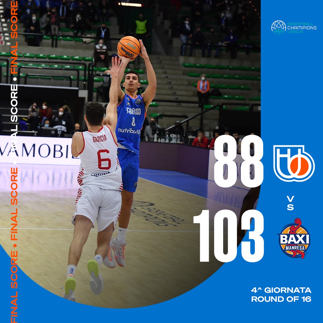 FIBA Basketball CL Playoff #Game4 2021-22: terzo KO su tre per la NutriBullet Treviso, il BAXI Manresa passa con merito al PalaVerde