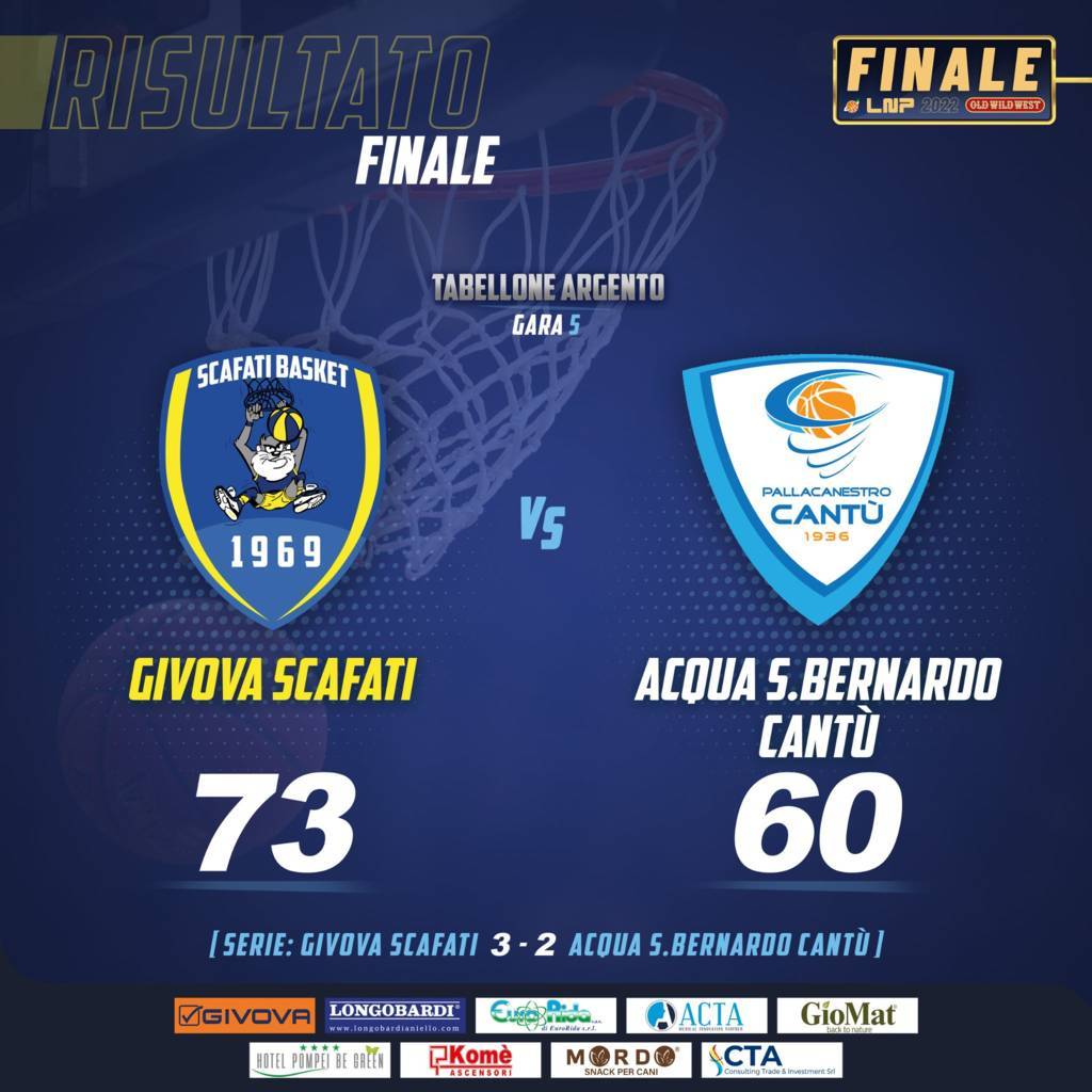LNP A2 Playoffs 2022 Finale #Gara5: la Givova Scafati batte l'Acqua S.Bernardo Cantù e torna in LBA dopo 14 anni!